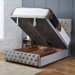 "BSSPOKE Mulberry Ottoman Divan Bed Plush Velvet 54"" Headboard & Mattress in Silver - Size: Single" - thumbnail 4