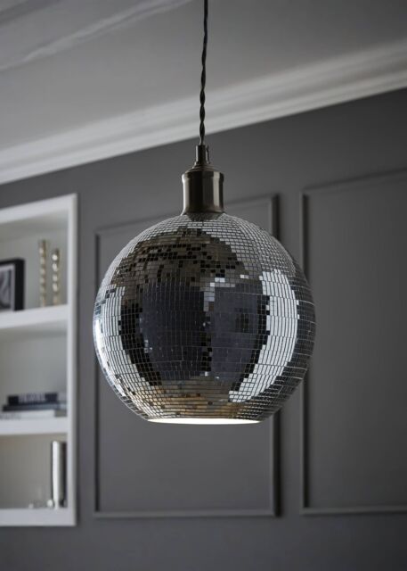 ValueLights Dolly Disco Ball Easy Fit Ceiling Pendant Light Lamp Shade & Bulb in Metallic Silver - image 1