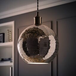 ValueLights Dolly Disco Ball Easy Fit Ceiling Pendant Light Lamp Shade & Bulb in Metallic Silver - thumbnail 3