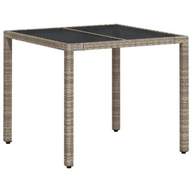 Berkfield Home Garden Table with Glass Top Light Grey 90x90x75 cm Poly Rattan - Size: 90 x 90 x 75 cm - image 1