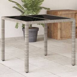 Berkfield Home Garden Table with Glass Top Light Grey 90x90x75 cm Poly Rattan - Size: 90 x 90 x 75 cm - thumbnail 2