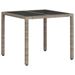 Berkfield Home Garden Table with Glass Top Light Grey 90x90x75 cm Poly Rattan - Size: 90 x 90 x 75 cm - thumbnail 7