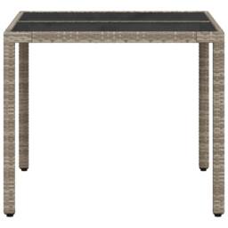 Berkfield Home Garden Table with Glass Top Light Grey 90x90x75 cm Poly Rattan - Size: 90 x 90 x 75 cm - thumbnail 6