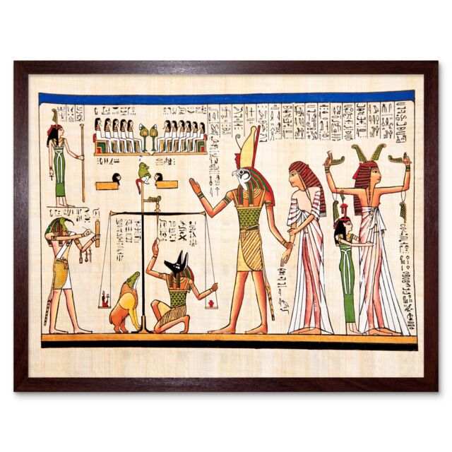 "Artery8 Ancient Egyptian Heiroglyphics Horus Thoth Anubis Mural Framed Art in Brown - Size: W12"" x H16""" - image 1