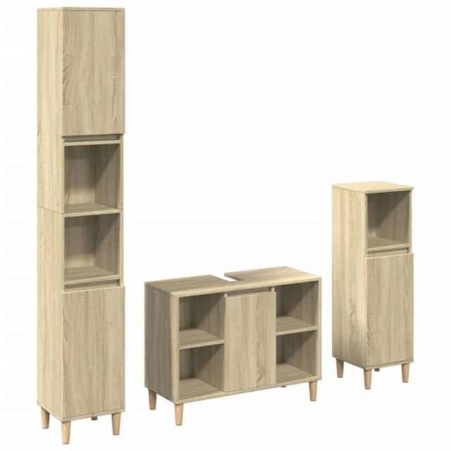 Berkfield Home 3 Piece Bathroom Furniture Set Sonoma Oak Engineered Wood in Light Brown - image 1