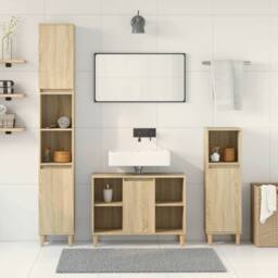 Berkfield Home 3 Piece Bathroom Furniture Set Sonoma Oak Engineered Wood in Light Brown - thumbnail 3