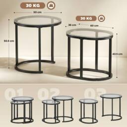 HOMCOM 2 Pcs Modern Coffee Table with Tempered Glass Tabletop, Black - thumbnail 3