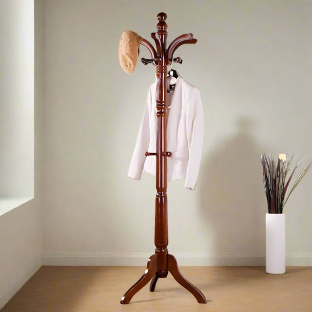 Modcraft Tall Vintage Wooden Coat Stand - 6ft with 13 Hooks for Hats in Dark Brown - image 1
