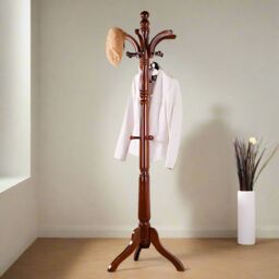 Modcraft Tall Vintage Wooden Coat Stand - 6ft with 13 Hooks for Hats in Dark Brown - thumbnail 1