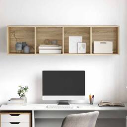 Berkfield Home Wall-mounted TV Cabinet Sonoma Oak 37x37x142.5 cm Engineered Wood in Light Tan - thumbnail 4