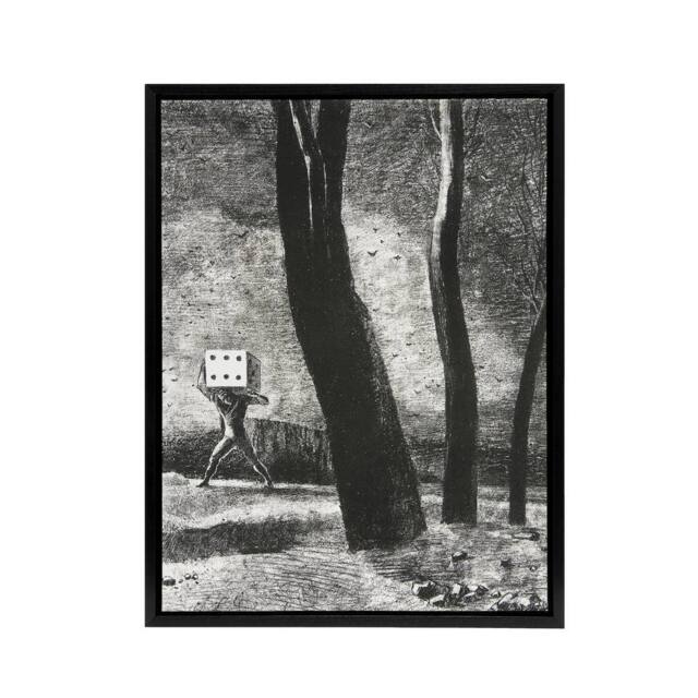 "Artery8 The Gambler Charcoal Painting Redon Black Framed Canvas Wall Art in Grey - Size: W24"" x H32""" - image 1