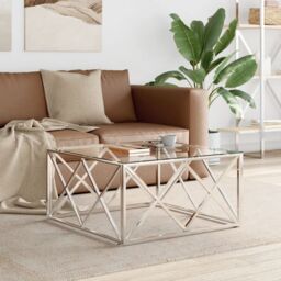 Berkfield Home Coffee Table 80x80x40 cm Stainless Steel & Glass in Silver - Size: 80 x 80 x 40 cm