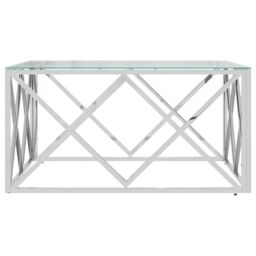 Berkfield Home Coffee Table 80x80x40 cm Stainless Steel & Glass in Silver - Size: 80 x 80 x 40 cm - thumbnail 3