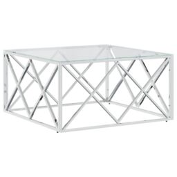 Berkfield Home Coffee Table 80x80x40 cm Stainless Steel & Glass in Silver - Size: 80 x 80 x 40 cm - thumbnail 2