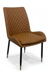 IH Design Leather Steel Dining Chairs Set of 2 Tan Diamond Quilted - thumbnail 6