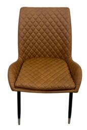 IH Design Leather Steel Dining Chairs Set of 2 Tan Diamond Quilted - thumbnail 2