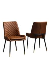 IH Design Leather Steel Dining Chairs Set of 2 Tan Diamond Quilted - thumbnail 3