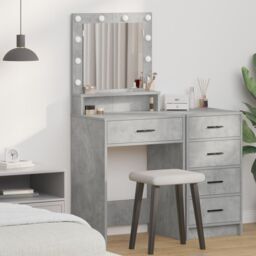 Berkfield Home Dressing Table with LED Lights - Concrete Grey, 50 x 41 x 135 cm in Grey - thumbnail 1