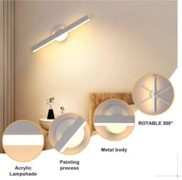 Goeco LED Bathroom Mirror Light, 12W, 300° Rotatable, LED Mirror Lamp, 3000K in White - thumbnail 6