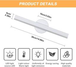 Goeco LED Bathroom Mirror Light, 12W, 300° Rotatable, LED Mirror Lamp, 3000K in White - thumbnail 4