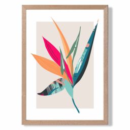 ARTZE Tropical Flower Blue & Pink Boho Botanical Framed Print SIZE: A4 with Oak Frame in Mid Blue - thumbnail 1