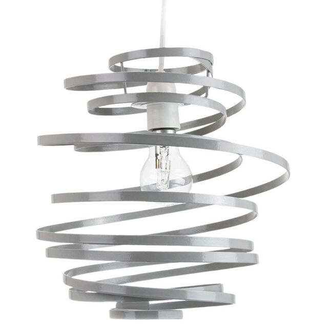 Happy Homewares Gloss Metal Double Ribbon Spiral Swirl Ceiling Light Pendant in Grey - image 1