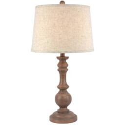 Wyld Haus Perouges Slim Wooden Style Pillar Table Lamp Cream Linen Shade in Brown - Size: 35 cm diameter x 21 cm high - thumbnail 2