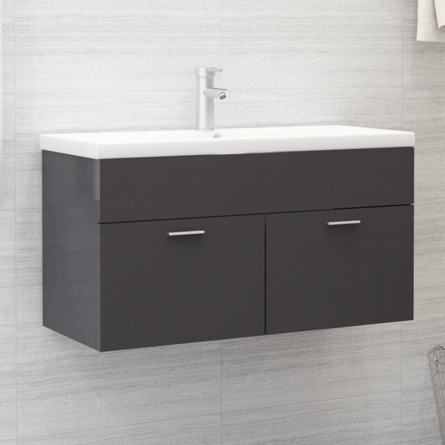 Berkfield Home Sink Cabinet High Gloss Grey 90x38.5x46 cm Engineered Wood - image 1