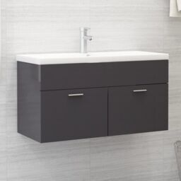 Berkfield Home Sink Cabinet High Gloss Grey 90x38.5x46 cm Engineered Wood - thumbnail 1