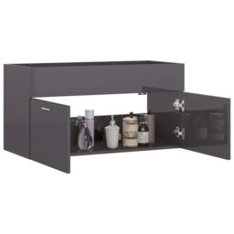 Berkfield Home Sink Cabinet High Gloss Grey 90x38.5x46 cm Engineered Wood - thumbnail 4