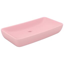 Berkfield Home Luxury Basin Rectangular Matt Pink 71x38 cm Ceramic - thumbnail 2