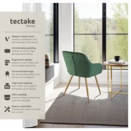 tectake Dining Chair Marilyn Set Of 2 - Dark Green/Gold in Dark Green - Size: 2 Pack - thumbnail 2