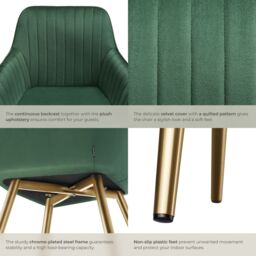 tectake Dining Chair Marilyn Set Of 2 - Dark Green/Gold in Dark Green - Size: 2 Pack - thumbnail 5