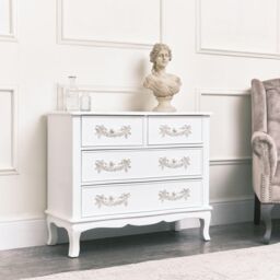Melody Maison Antique White 4 Drawer Chest Of Drawers - Pays Blanc Range - thumbnail 2
