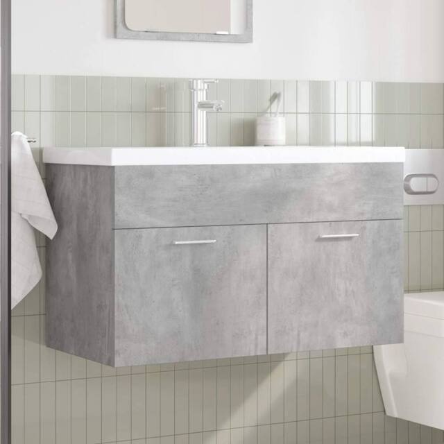Berkfield Home Full Bathroom Sink Cabinet with Built-in Basin & Faucet Concret in Grey