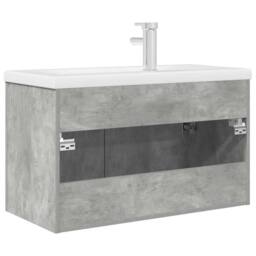 Berkfield Home Full Bathroom Sink Cabinet with Built-in Basin & Faucet Concret in Grey - thumbnail 7