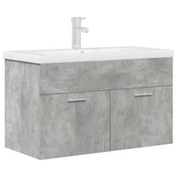 Berkfield Home Full Bathroom Sink Cabinet with Built-in Basin & Faucet Concret in Grey - thumbnail 3