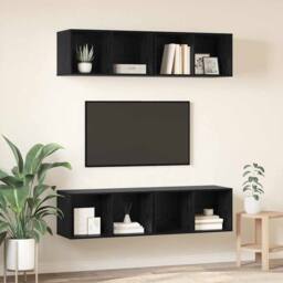 Berkfield Home Wall TV Cabinet 4 pcs Black oak 37 x 37 x 72 cm Engineered wood - thumbnail 4