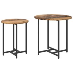 Berkfield Home Side Table Set of 2 - Vintage Wood, Engineered Wood, & Metal in Brown - thumbnail 2