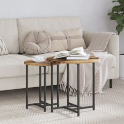 Berkfield Home Side Table Set of 2 - Vintage Wood, Engineered Wood, & Metal in Brown - thumbnail 1