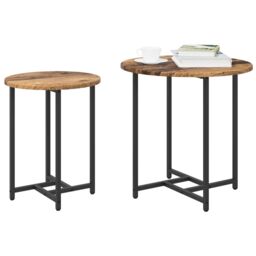 Berkfield Home Side Table Set of 2 - Vintage Wood, Engineered Wood, & Metal in Brown - thumbnail 3