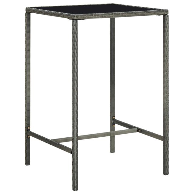 Berkfield Home Garden Bar Table Grey 70x70x110 cm Poly Rattan & Glass - Size: 70 x 70 x 110 cm - image 1