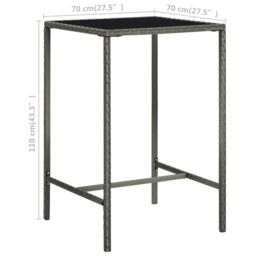 Berkfield Home Garden Bar Table Grey 70x70x110 cm Poly Rattan & Glass - Size: 70 x 70 x 110 cm - thumbnail 6
