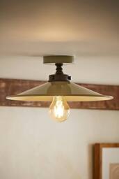 ValueLights Hampstead Metal Rolled Edge Tapered Flush Ceiling Light in Green - thumbnail 1