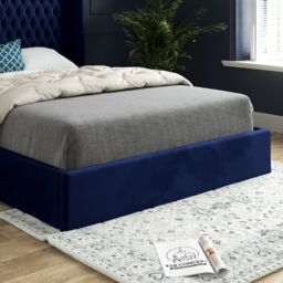 KDMD Snuggler Curved Top Winged Upholstered Soft Velvet Designer Bed Frame in Blue - Size: Small Single - thumbnail 4