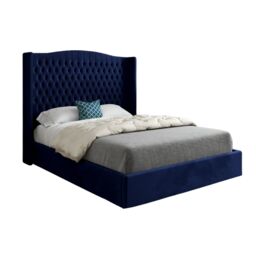 KDMD Snuggler Curved Top Winged Upholstered Soft Velvet Designer Bed Frame in Blue - Size: Small Single