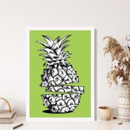 ARTZE Sketch Pineapple on Bright Green Framed Print SIZE: A3 with White Frame - Size: A4 - thumbnail 2