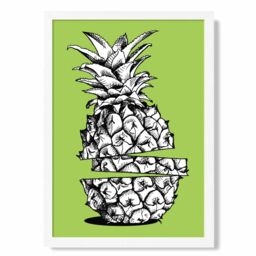 ARTZE Sketch Pineapple on Bright Green Framed Print SIZE: A3 with White Frame - Size: A4 - thumbnail 1