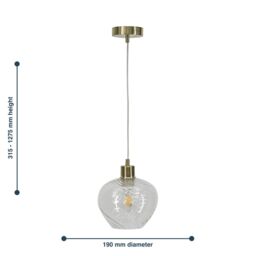 First Choice Lighting Bradson - Clear Swirl Glass with Satin Brass Pendant Fitting - thumbnail 8