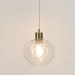 First Choice Lighting Bradson - Clear Swirl Glass with Satin Brass Pendant Fitting - thumbnail 6